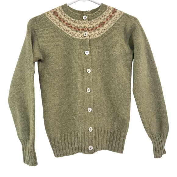 Vintage 1950s Womens  “Shetlander” Hand-Frame Knitted Shetland Wool Cardigan S - Picture 1 of 6